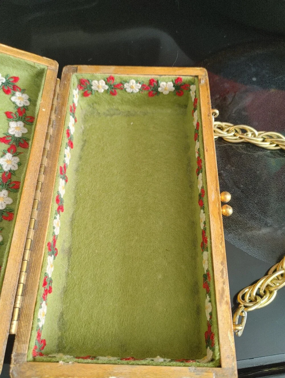 Vintage Mid Century 1960s Wooden Box Purse With Strawberries Painted On It